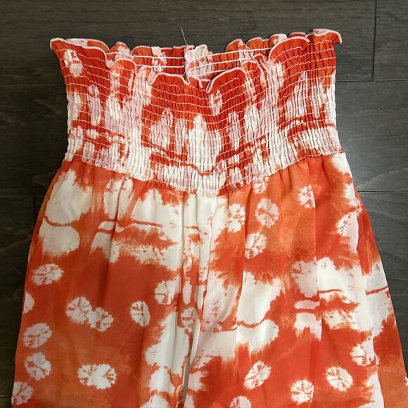 Forgotten Grace Orange Sheer Lined Rouched Waist Pants Flowy Boho Breezy Size M - Picture 3 of 7